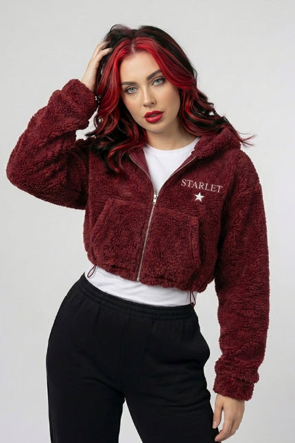 STARLET Women’s Rose Embroidered Cropped Sherpa Jacket