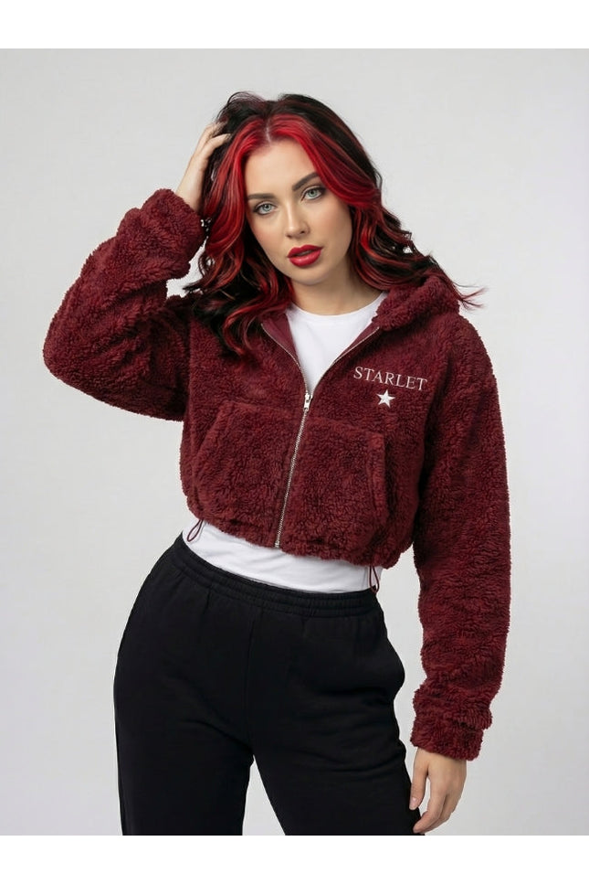 STARLET Women’s Rose Embroidered Cropped Sherpa Jacket