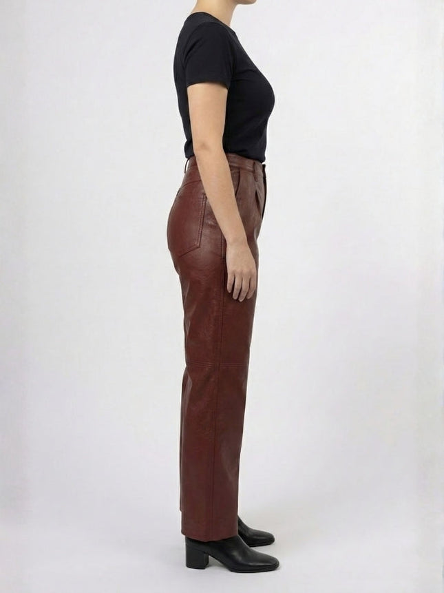 Women’s Baggy Style Maroon Leather Pant