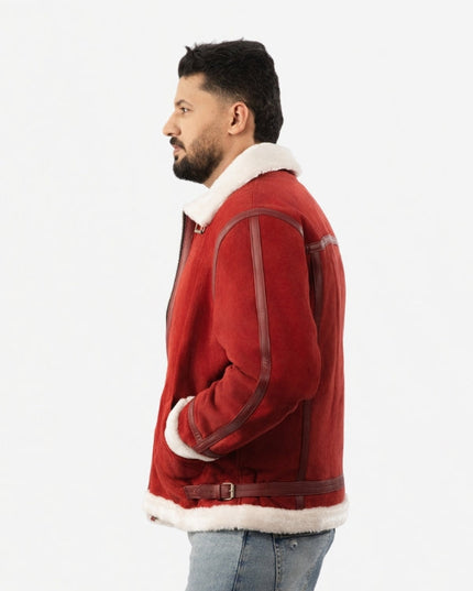 Men’s Red Suede Leather Jacket - Aviator Style