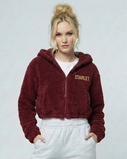 STARLET Sherpa Crop Hoodie - Embroidered Design