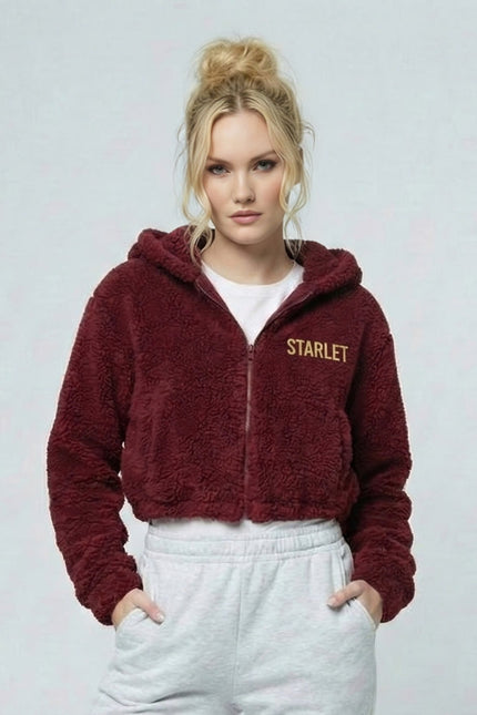 STARLET Sherpa Crop Hoodie - Embroidered Design
