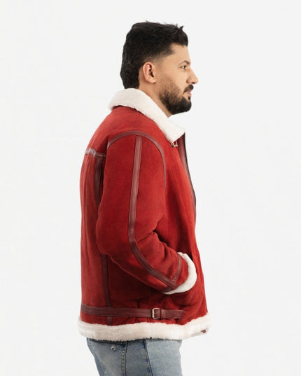 Men’s Red Suede Leather Jacket - Aviator Style