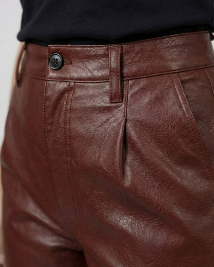 Women’s Baggy Style Maroon Leather Pant