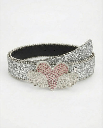 Stylish Glitter Belt with Heart and Wing Detail