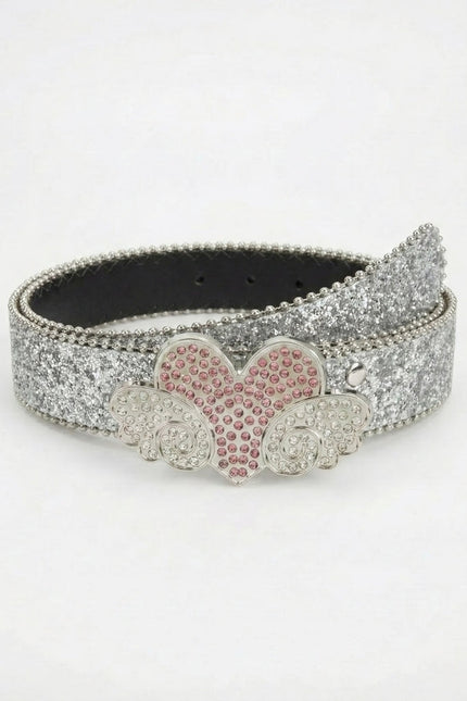 Stylish Glitter Belt with Heart and Wing Detail