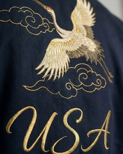 Men’s Navy Crane Embroidered Fleece Hoodie