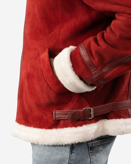 Men’s Red Suede Leather Jacket - Aviator Style