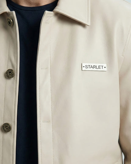 Modern Fit Cream Leather Jacket for Men