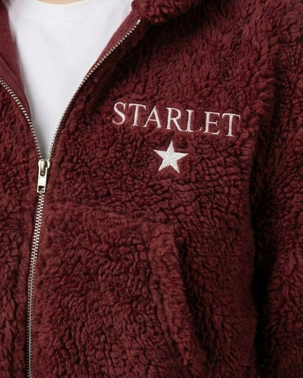 STARLET Women’s Rose Embroidered Cropped Sherpa Jacket