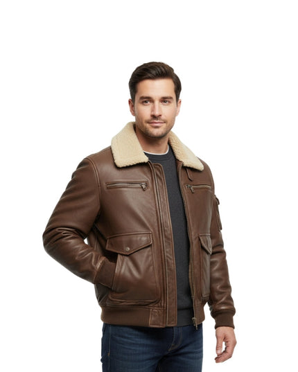 Men's Vintage Aviator Shearling Bomber Jacket