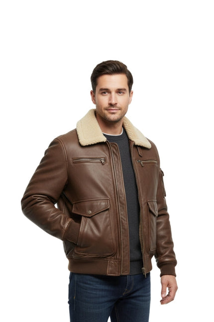 Men's Vintage Aviator Shearling Bomber Jacket
