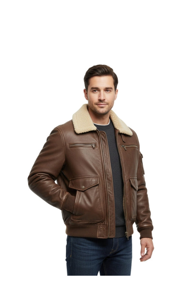 Men's Vintage Aviator Shearling Bomber Jacket