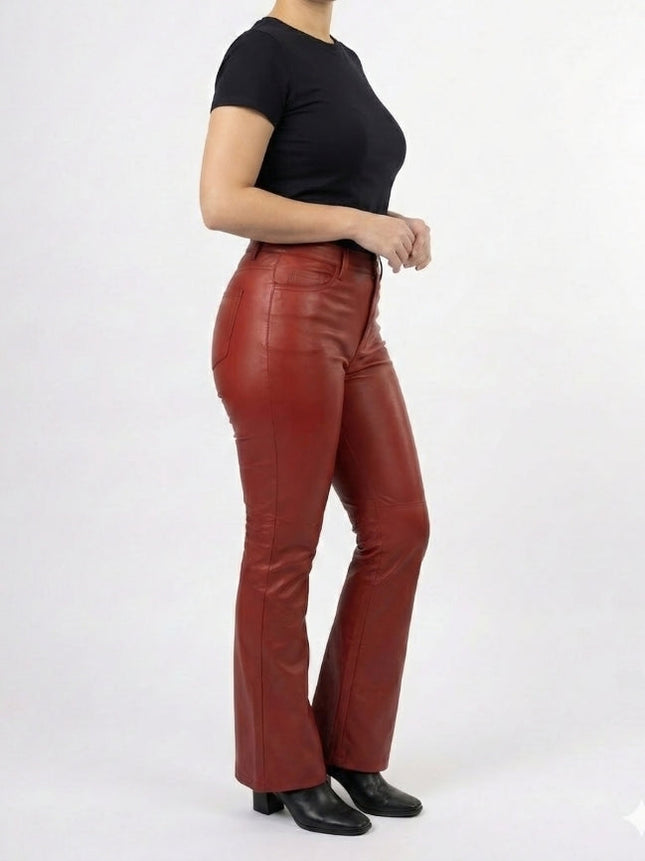 Women’s Regular Style Red Leather Pant