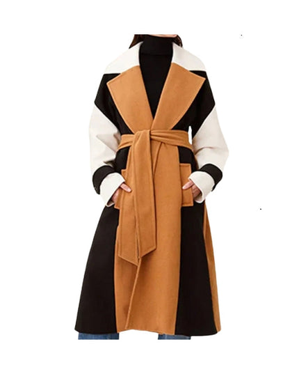 Women's Handmade Tri-color Real Wool Long Sleeves Trench Coat