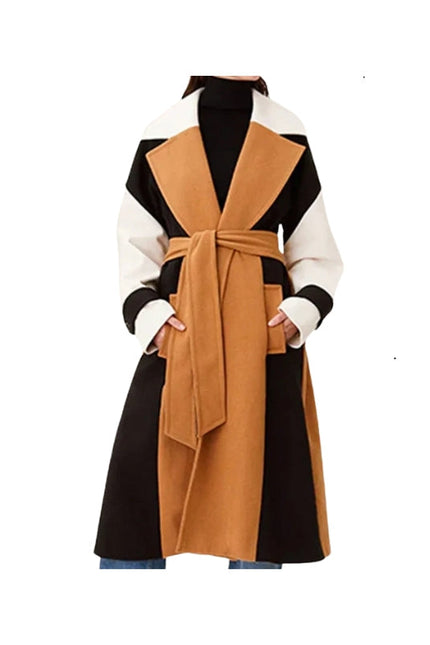 Women's Handmade Tri-color Real Wool Long Sleeves Trench Coat
