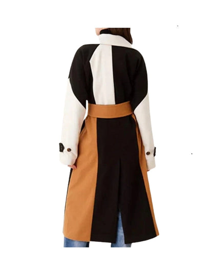 Women's Handmade Tri-color Real Wool Long Sleeves Trench Coat