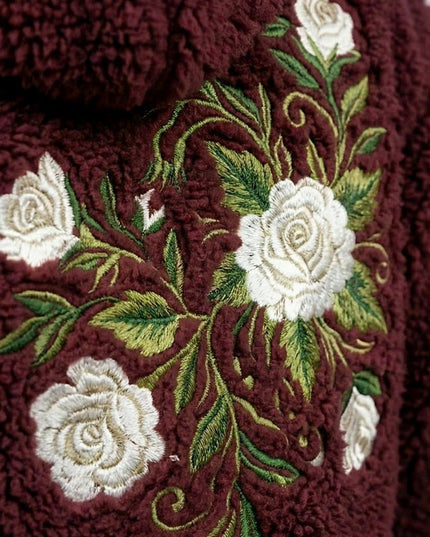 STARLET Women’s Rose Embroidered Cropped Sherpa Jacket