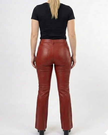 Women’s Regular Style Red Leather Pant