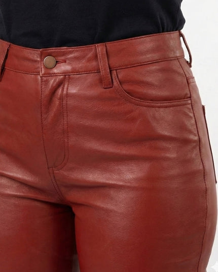 Women’s Regular Style Red Leather Pant
