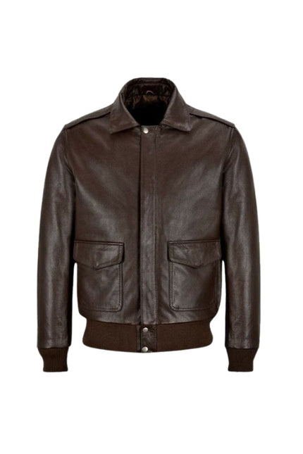 Men's A2 Aviator Pilot Long Sleeves Brown Bomber Leather Jacket