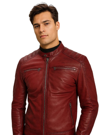 Vento Biker Leather Jacket Maroon