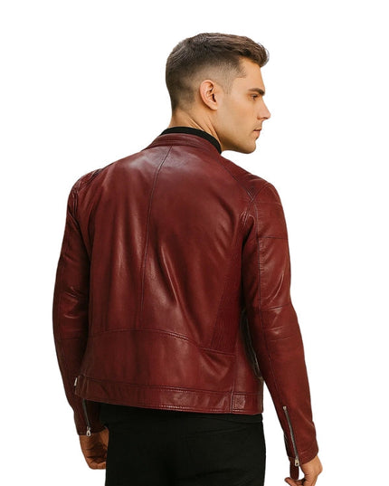 Vento Biker Leather Jacket Maroon For Men's
