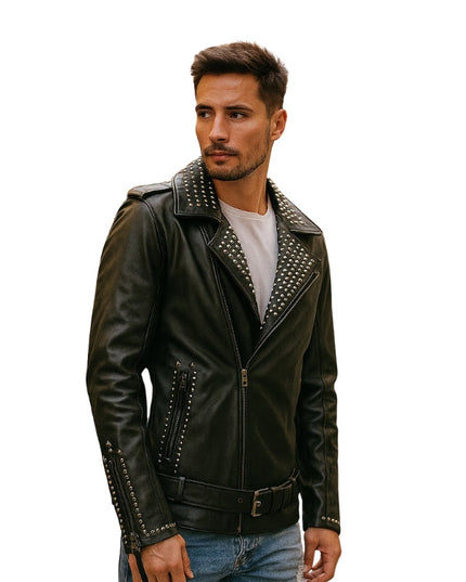 Vero Black Studded Biker Leather Jacket