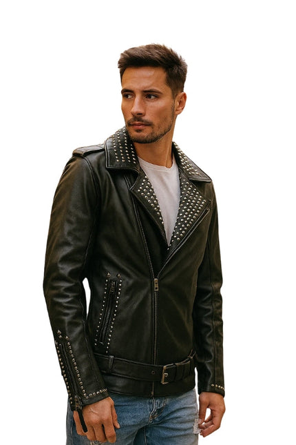 Vero Black Studded Biker Leather Jacket
