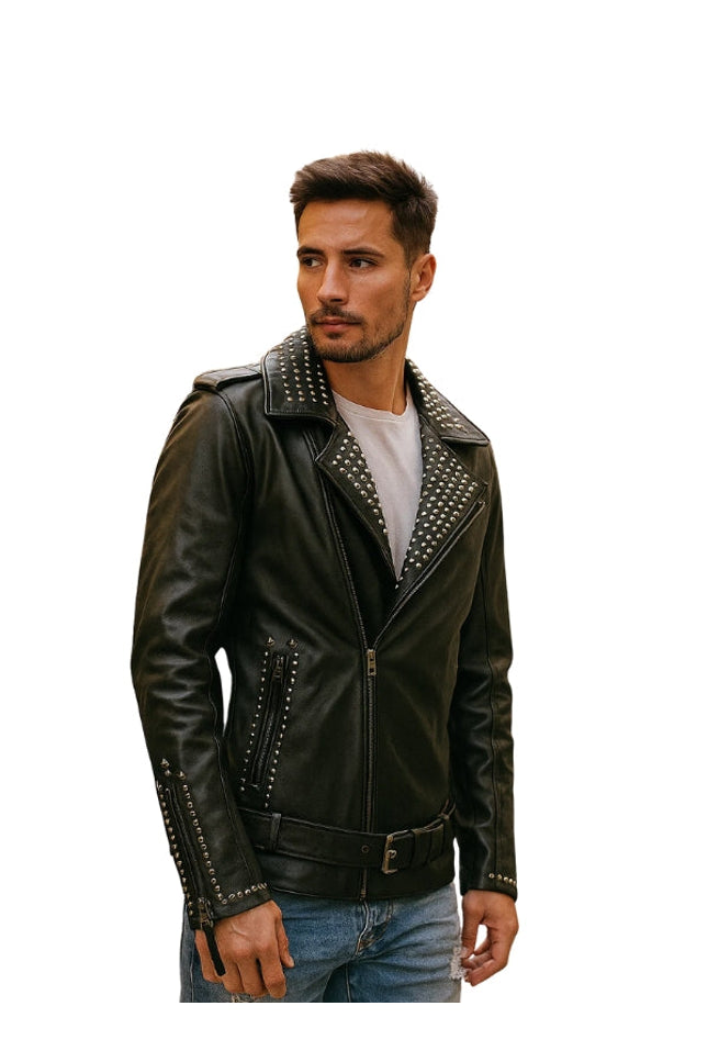 Vero Black Studded Biker Leather Jacket