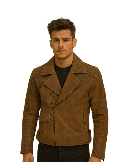 Vintage Brown Distressed Leather Biker Jacket