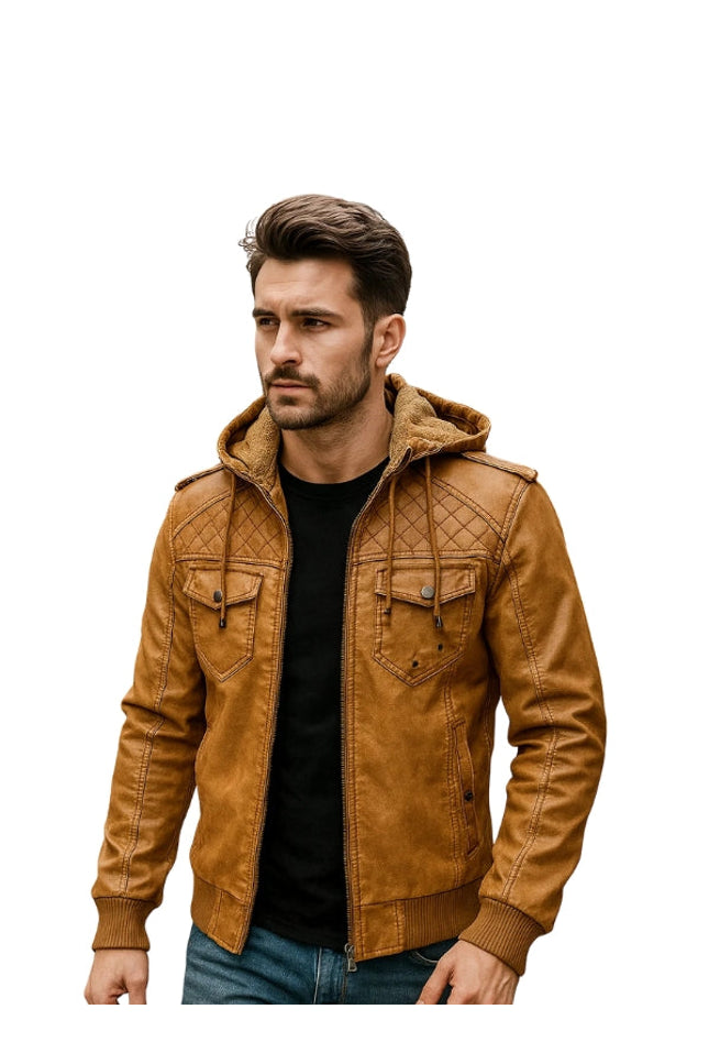 Vintage Trucker Quilted Leather Jacket Brown