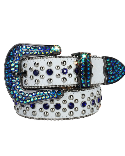 White Strap With Blue Rhinestone Western Belt