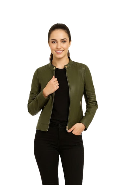 Women Green Real Leather Jacket