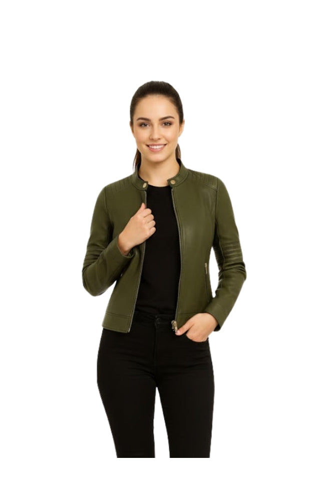 Women Green Real Leather Jacket