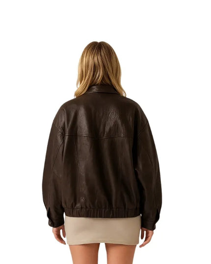 women’s 90s oversized brown vintage genuine leather bomber jacket