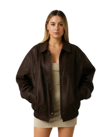 women’s 90s oversized brown vintage bomber jacket