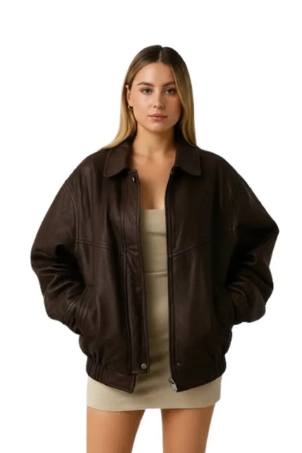 women’s 90s oversized brown vintage bomber jacket