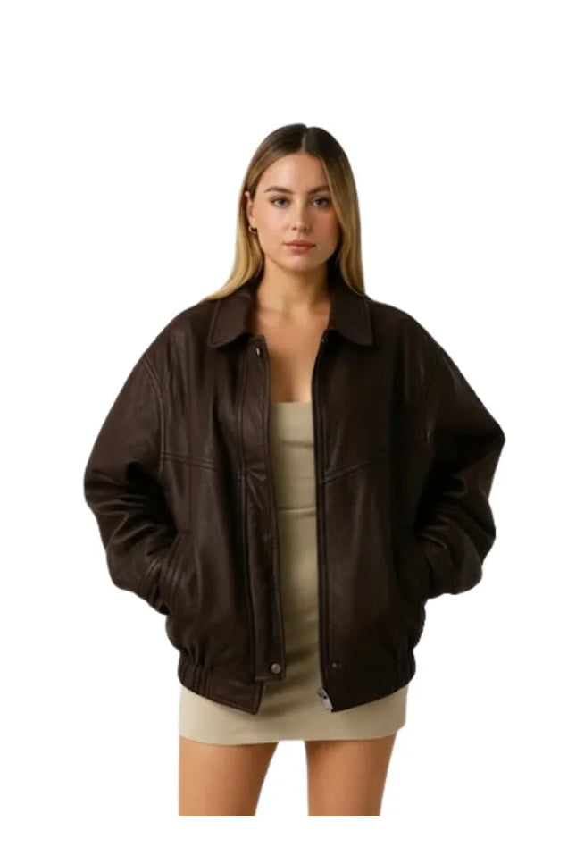 women’s 90s oversized brown vintage bomber jacket