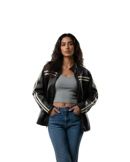 oversized cafe racer leather jacket with vintage biker inspired style