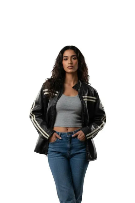 oversized cafe racer leather jacket with vintage biker inspired style