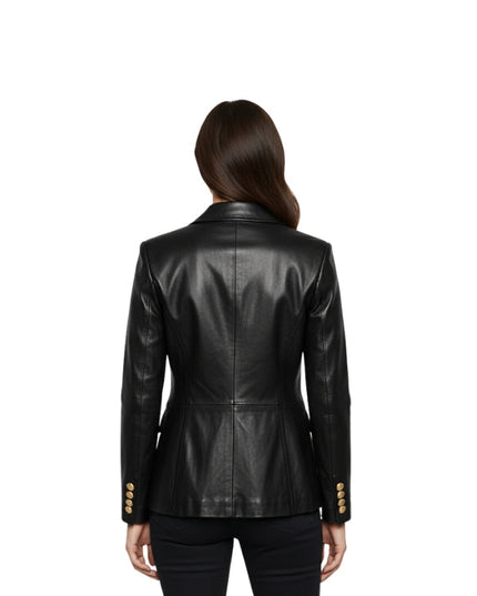 Women's Black Gold Button Modern Double-Breasted Blazer