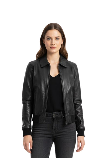 Women's Black Moto Bomber Jacket