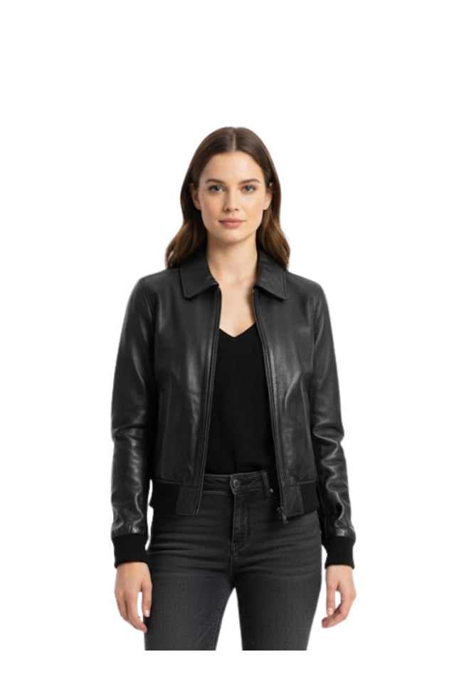 Women's Black Moto Bomber Jacket