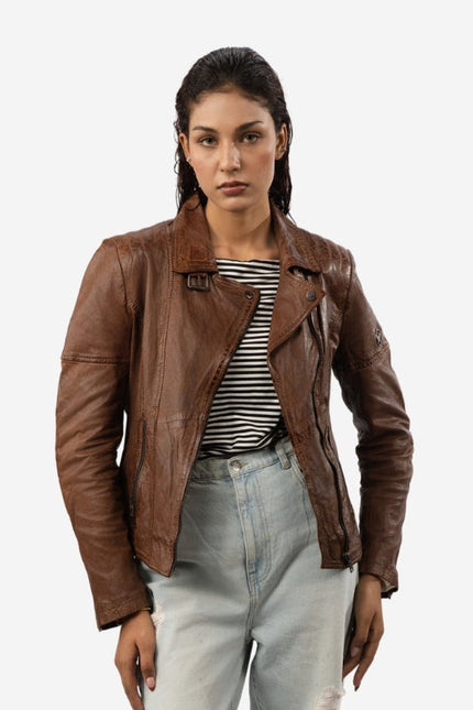 Women's Brown Leather Biker Jacket