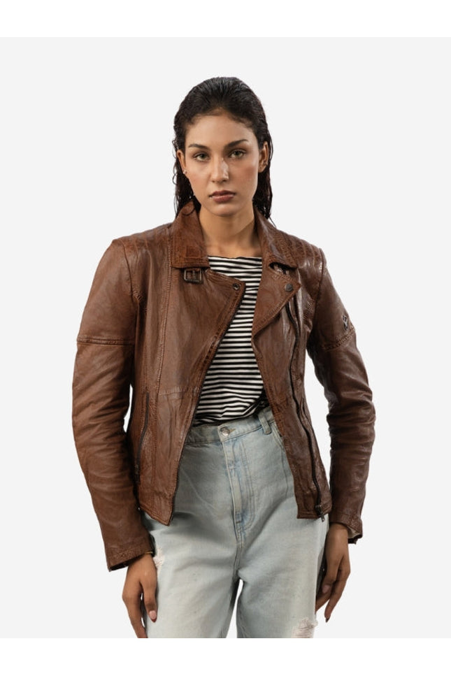 Women's Brown Leather Biker Jacket
