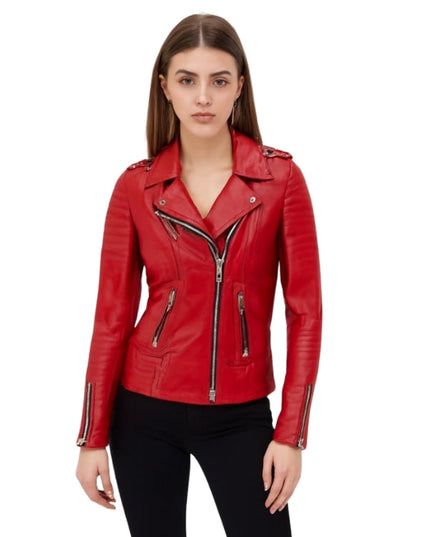 Women's Casual Red Stylish Motorcycle Jacket