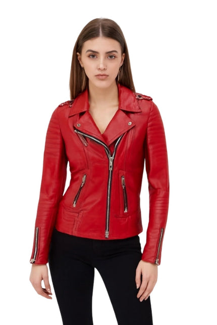 Women's Casual Red Stylish Motorcycle Jacket