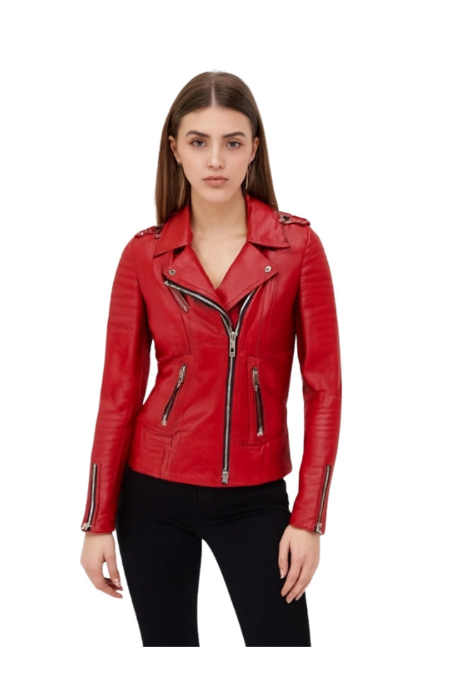 Women's Casual Red Stylish Motorcycle Jacket