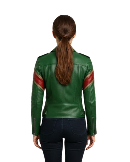 Women's Classic Biker Green Leather Jacket
